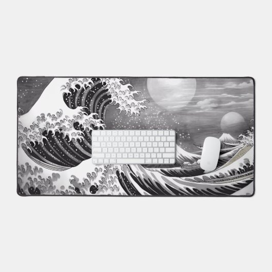 Great Wave zwart-wit Extended Desk Muispad Bureaumat (Keyboard & Muis)