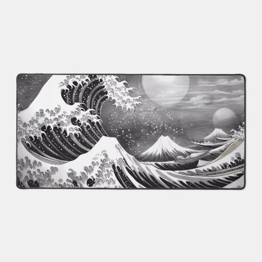 Great Wave zwart-wit Extended Desk Muispad Bureaumat (Voorkant)