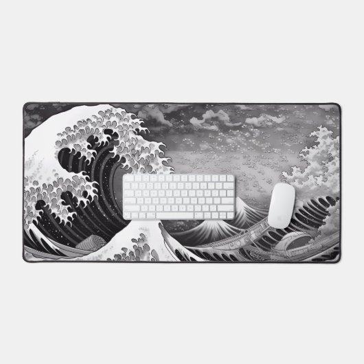 Great Wave Zwart-wit Groot bureau Muispad Bureaumat (Keyboard & Muis)