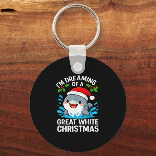 Great White Christmas Shark Funny Santa Holiday Pu Sleutelhanger (Voorkant)