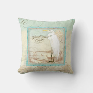 Great White Egret Coastal Beach Home Decor Pillow Kussen