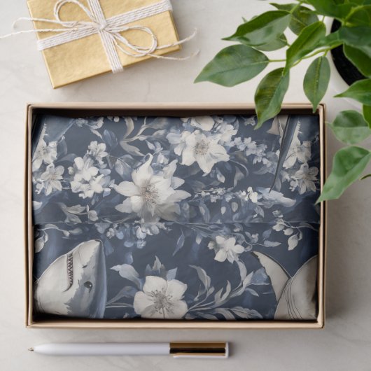 Great White Shark Floral Flowers Tissuepapier (Geschenk)