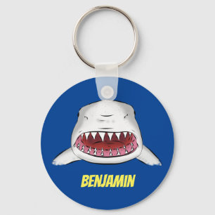 Great white shark mean cartoon illustration sleutelhanger