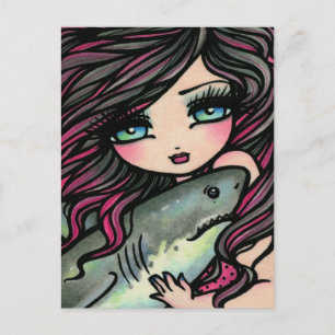 Great White Shark Mermaid Fantasy Art Briefkaart