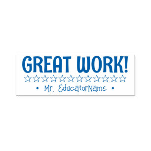 "GREAT WORK!" + Schoolleraar Naam Rubber Stempel