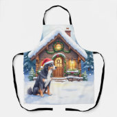 Greater Swiss Mountain Dog Snowy Cabin Santa Hat Schort (Voorkant)
