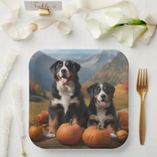 Greater Swiss Mountain Pup herfst Delight pompoen Papieren Bordje