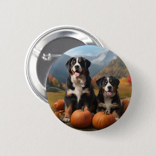 Greater Swiss Mountain Pup herfst Delight pompoen Ronde Button 5,7 Cm (Voorkant /achterkant)