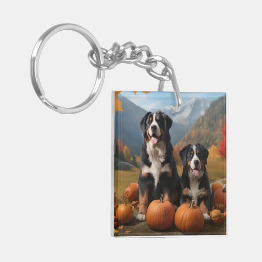 Greater Swiss Mountain Pup herfst Delight pompoen Sleutelhanger (Voorkant Links)