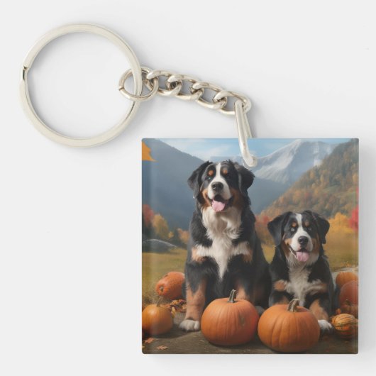 Greater Swiss Mountain Pup herfst Delight pompoen Sleutelhanger (Voorkant)