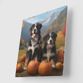 Greater Swiss Mountain Pup herfst Delight pompoen Vierkante Klok (Hoek)