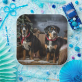 Greater Swiss Mountain Snowy Sleigh Kerstmis Papieren Bordje (Feest)