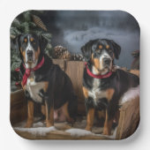 Greater Swiss Mountain Snowy Sleigh Kerstmis Papieren Bordje (Voorkant)