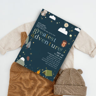 Greatest Adventure Boy Navy Baby shower Gold Folie Uitnodiging