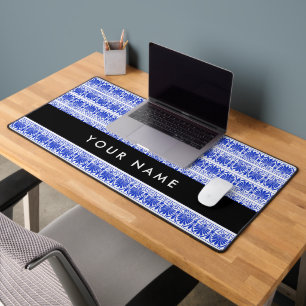 Grec Fret Arabesque Bleu, Votre Nom, Personnaliser