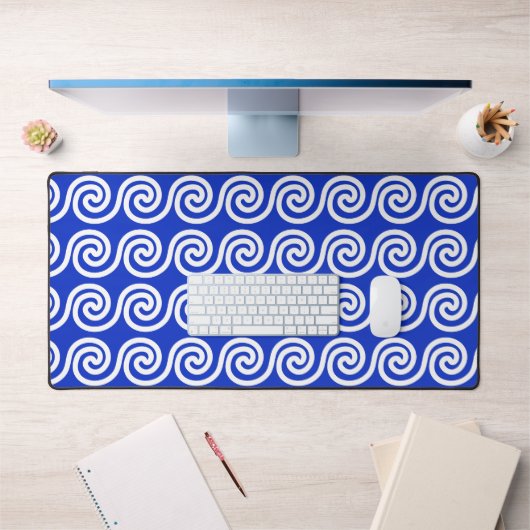 Grec Meander Key Waves Motif Bleu (Bureau 1)