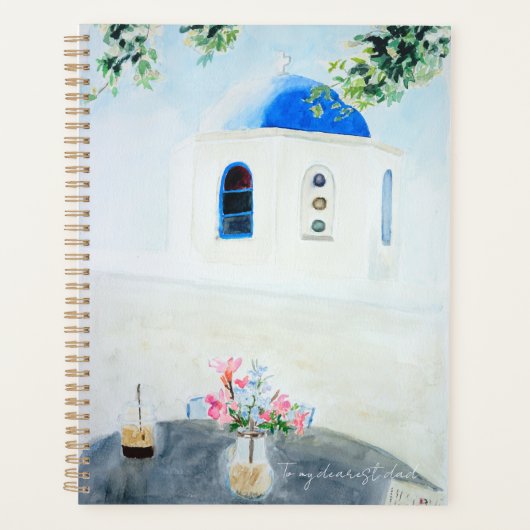 Grèce bleu église encre et aquarelle (Devant)