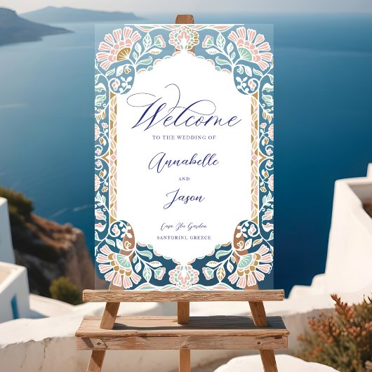 Grèce Blue Floral Ornate Frame Mariage Bienvenue
