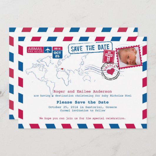 Grèce Christening Baptême Save the Date (Devant / Derrière)