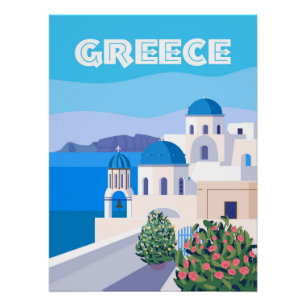Grèce Poster Voyage Santorin Grec