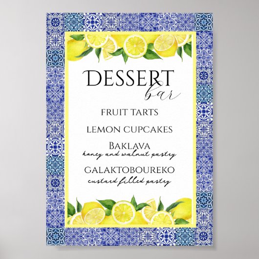 Grecian Blue en Lemon Dessert Bar Poster (Voorkant)