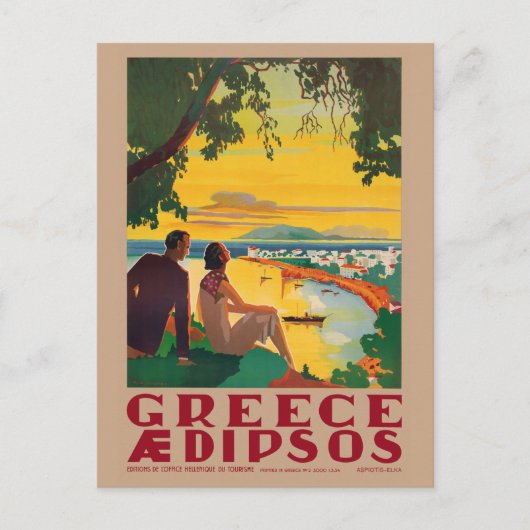Greece Aidipsos Vintage Poster 1940s Briefkaart (Voorkant)