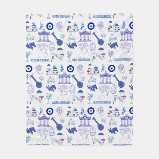 Greece Blue and White Fleece Deken (Voorkant)