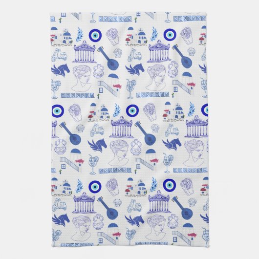 Greece Blue and White Theedoek (Verticaal)