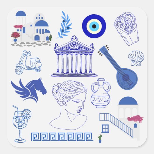 Greece Blue and White Vierkante Sticker (Voorkant)