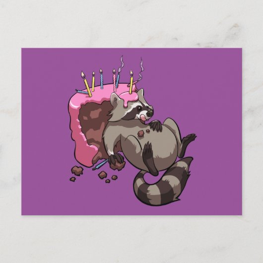 Greedy Raccoon vol met Birthday Cake Cartoon Briefkaart (Voorkant)