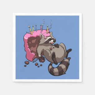 Greedy Raccoon vol met Birthday Cake Cartoon Servetten