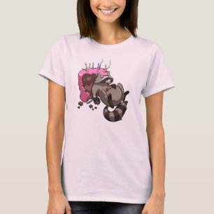 Greedy Raccoon vol met Birthday Cake Cartoon T-shirt