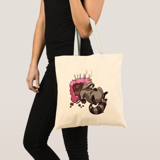 Greedy Raccoon vol met Birthday Cake Cartoon Tote Bag (Voorkant (product))