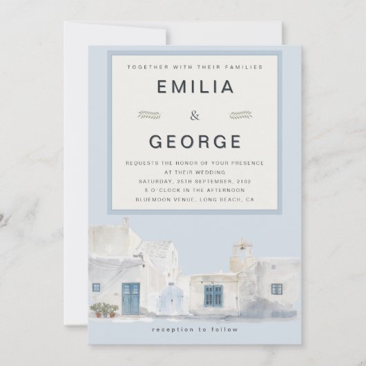 Greek Blue Destination Wedding | Elegant  Kaart (Voorkant)