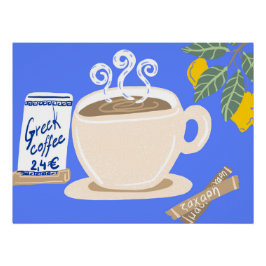 Greek Coffee & Lemon Branch Mediterranean Poster Perfect Poster
