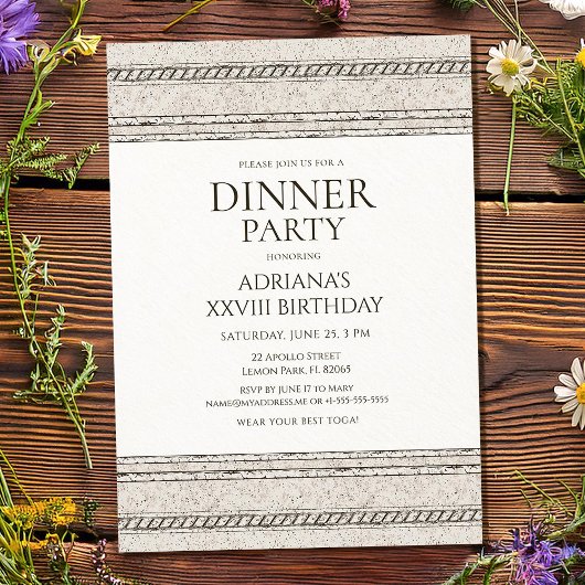 Greek dinner party Invitation with stone elements