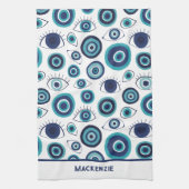 Greek Evil Eye Pattern Custom Blue White Theedoek (Verticaal)