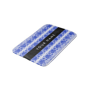 Greek Fret Arabesque blauw, Jouw naam, personalise Badmat
