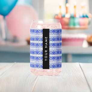 Greek Fret Arabesque blauw, Jouw naam, personalise Blikvorm Glas