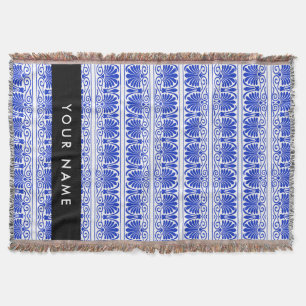 Greek Fret Arabesque blauw, Jouw naam, personalise Deken