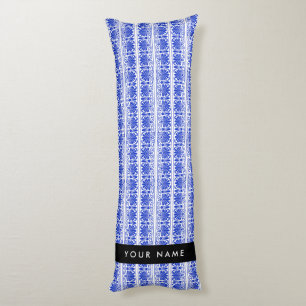 Greek Fret Arabesque blauw, Jouw naam, personalise Lichaamskussen