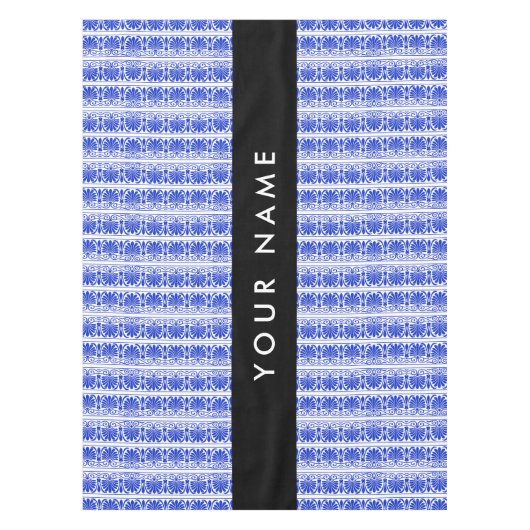 Greek Fret Arabesque blauw, Jouw naam, personalise Tafelkleed (Voorkant)
