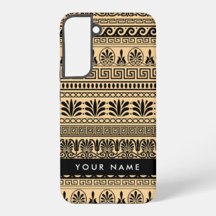Greek Fret, Mixed Meander Key, Bruin, Jouw naam Samsung Galaxy Hoesje