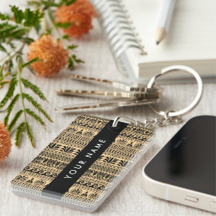 Greek Fret, Mixed Meander Key, Bruin, Jouw naam Sleutelhanger