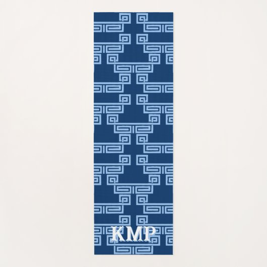 Greek Key Meander Tier in Blue Indigo Personalized Yogamat (Voorkant)