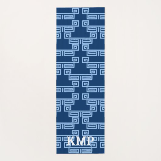 Greek Key Meander Tier in Blue Indigo Personalized Yogamat (Achterkant)