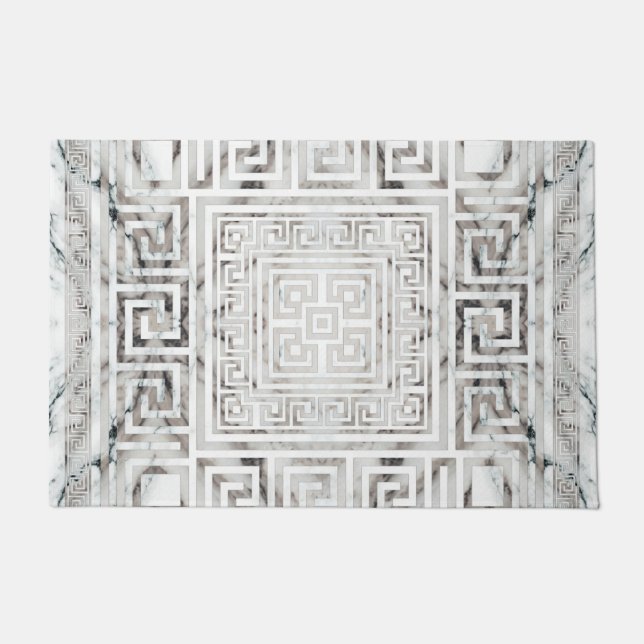 Greek Meander - Greek Key White Marble textures Deurmat (Voorkant)
