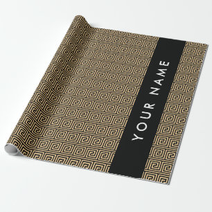 Greek Meander Key Brown, Jouw naam, Personaliseer Cadeaupapier