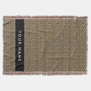 Greek Meander Key Brown, Jouw naam, Personaliseer Deken