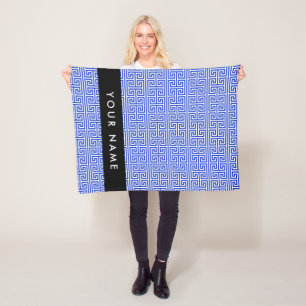 Greek Meander Key H Blauw, Jouw naam, Personalisee Fleece Deken